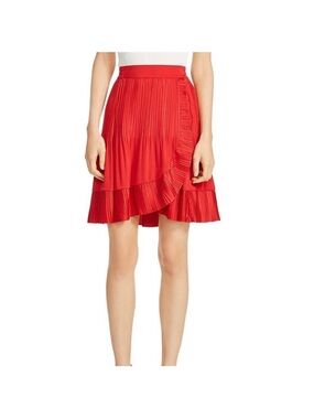 Maje Women's Jonetta Ruffle-Trim Skirt Red Size 2 (US M)  6252